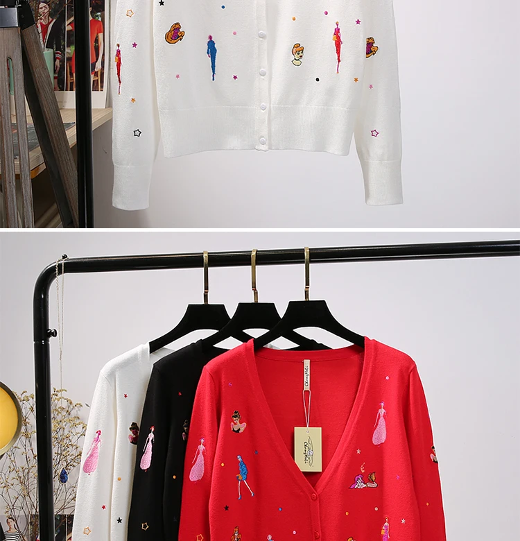 Knitted Sweater Women's Coat Autumn New Fashion Embroidered Thin Long Sleeve Short Sweater Women's Cardigan