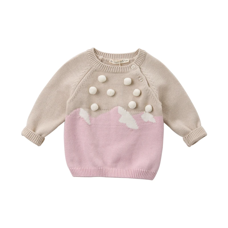DB11774 dave bella winter cute baby girls ball knitted padded sweater kids fashion pullover toddler boutique tops - Цвет: purple pink