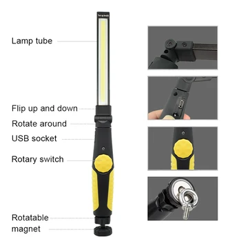 

2000 Lumen Flashlight COB LED Working Light Emergency Torch Lamp USB Rechargeable Magnetic Lantern for Camping Car Repair