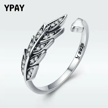 

YPAY Vintage Feather Wings Finger Rings for Women Real 925 Sterling Silver Adjustable Ring Fine Jewelry 2018 New Arrival YMR200