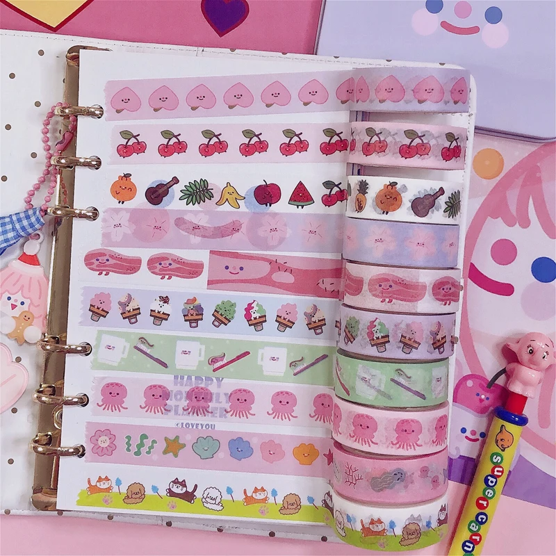 Ins Hot Cartoon Fruit Animal And Paper Adhesive Tape 14 Models Kawaii Korea Washi Hand Account Decorative Masking | Канцтовары для