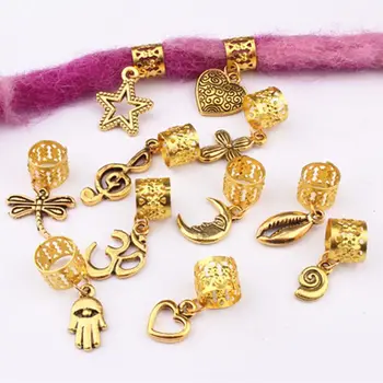 

11Pcs/set Gold Metal Alloy Love Heart Cross Note Pendant Dreadlocks Hair Decor NEW