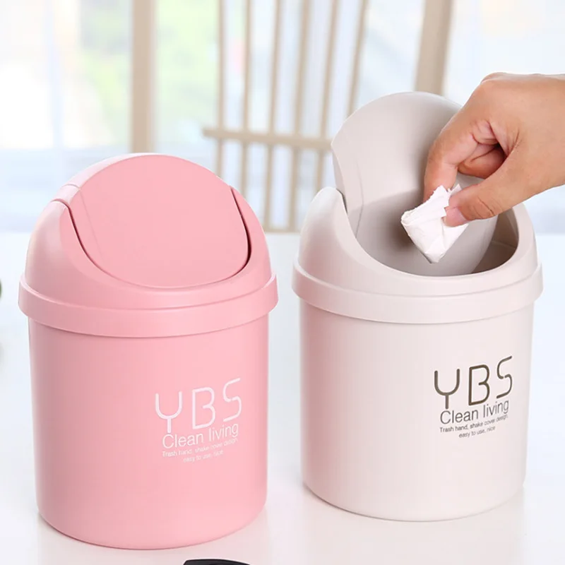 Mini Desktop Trash Can with Swing Lid Lovely Recycling Basket Dust Bin Waste Paper Basket for Living Room Office Car Tabletop