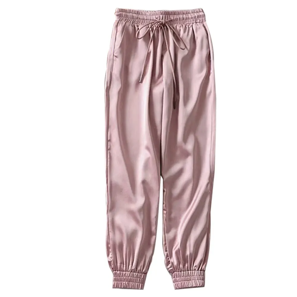 Pink WENYUJH женские осенние атласные брюки карго женские европейские свободные повседневные спортивные брюки женские джоггеры уличные брюки - Цвет: Pink