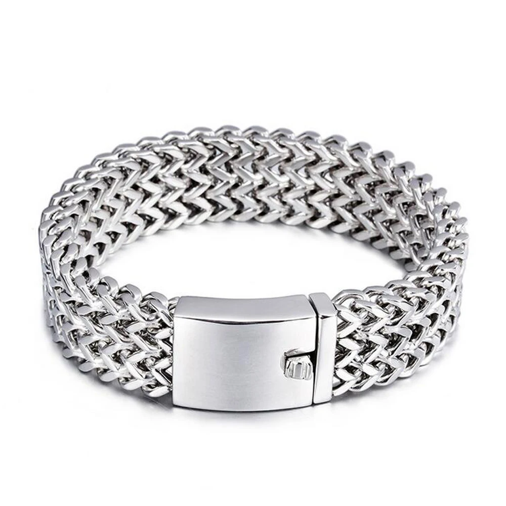 18 мм широкий крутой Золотой Серебряный браслет Мужская мода никогда не выцветает сетка нержавеющая сталь мужские s браслеты байкерские ювелирные изделия