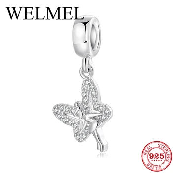 

2019 High Quality Butterfly Fairy 925 Sterling Silver Zircon Pendant Beads Jewelry Making Fit Original European Charm Bracelet