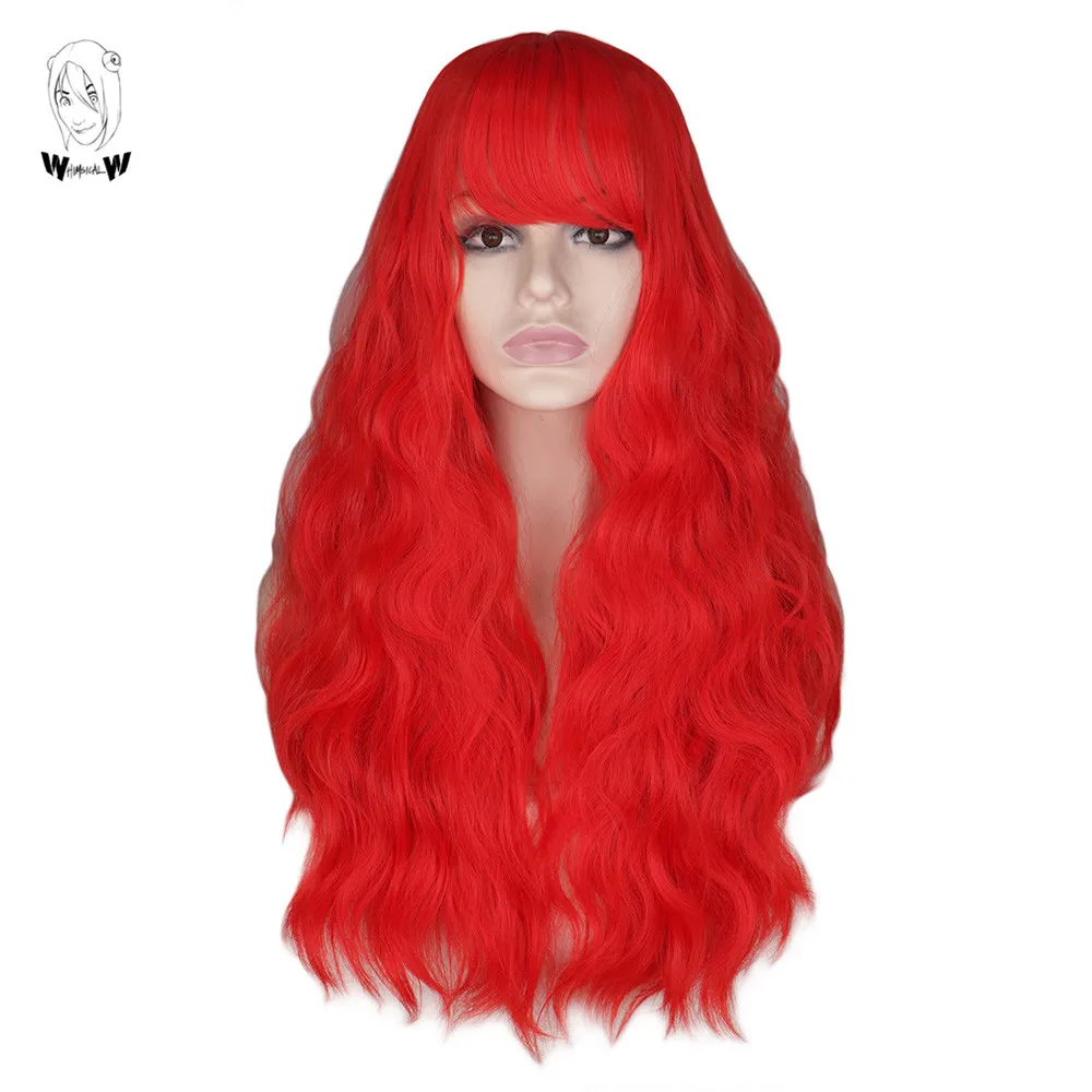Чудесный W красный цвет женские парики 26 дюймов длинный вьющийся синтетический