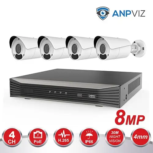 4PCS 4K Bullet KIT Anpviz 4CH 4K POE NVR комплект видеонаблюдения Системы 2/4 шт. 8MP видеонаблюдения Пуля IP Камера P2P видео наблюдения - Цвет: 4PCS 4K Bullet KIT
