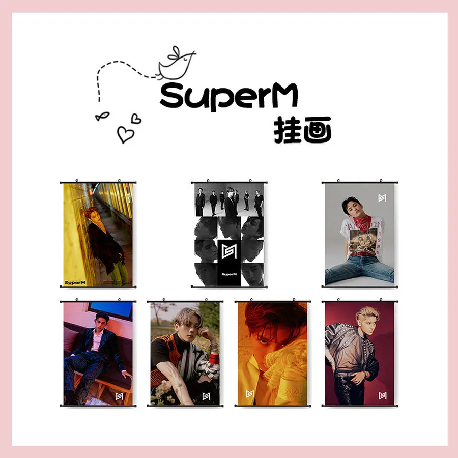 

Kpop SuperM Jopping Wall Scroll Poster Ten Mark Kai Hang up Fabric Photo Picture Baekhyun HD Poster Home Decor