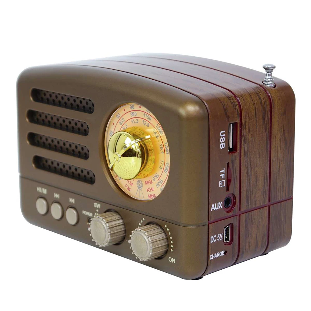 1 шт. красный/кофейный портативный Ретро Радио Bluetooth динамик AM FM SW TF слот для карт USB Перезаряжаемый домашний дорожный мини радио
