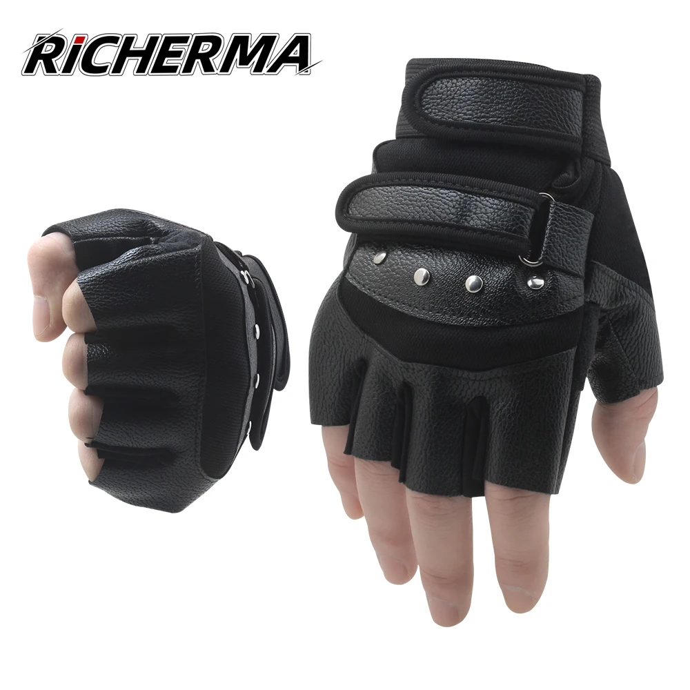 Guantes de cuero sin dedos para y mujer, accesorio ajustable para motocicleta, ATV, carreras, Verano _ - AliExpress Mobile