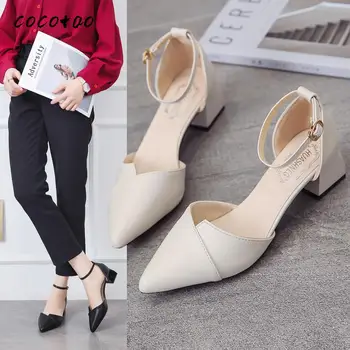 

High-heeled Women's Thick Heel Women's Shoes 2020 New Single Shoes Spring And Summer Pointed Pointed Wild Fairy Wind Student
