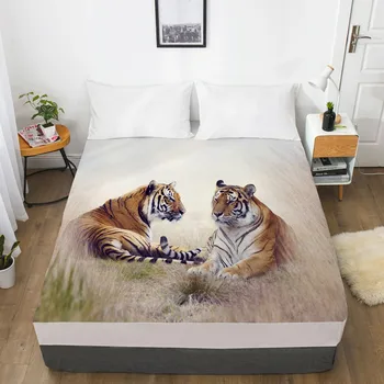 

3D Fitted Sheet Bed Mattress Fitted Cover Custom Design Bed Linens Sheets Bedsheet White 160x200 Animal Tiger Bedding Sheets