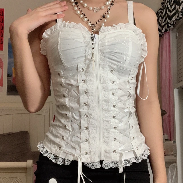 White Lace Up Corset Strappy Top