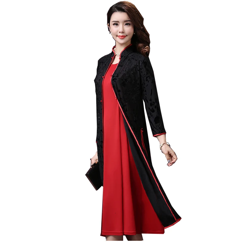 

Spring New Middle -aged Women Dual Dress Pak Jurk Long Paragraph Retro Cheongsam Plus Size Jurk Casual YM388