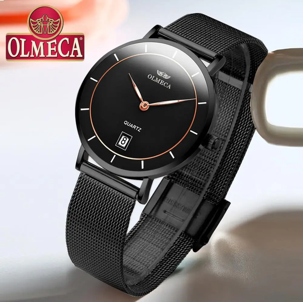 

OLMECA Top Brand Men's Watch Fashion Wristwatch Waterproof Quartz Watches Auto Date Relogio Masculino Genuine Leather Watch