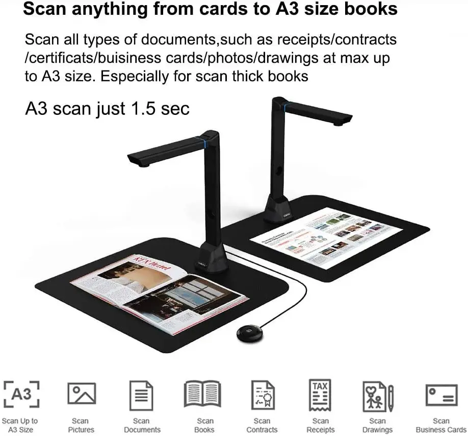 VIISAN VK16 Book Document Scanner High Definition 16MP Portable Scanner for Office TeacherCapture Size A3 Multi-Language - 3