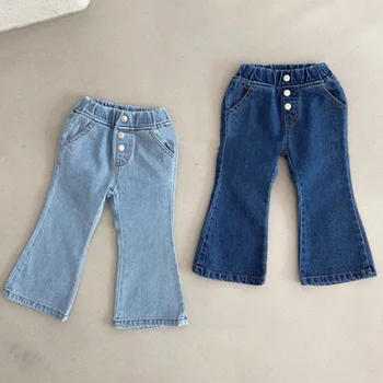 

2020 Autumn Korean Style Children's Clothing New Girls Korean Style Fashion All-match Elastic Denim Casual Bell-bottom Pants