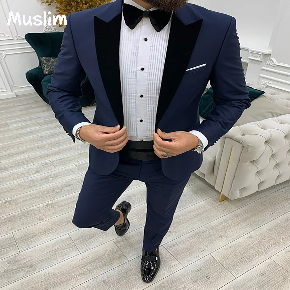 Conjunto de traje azul marino para hombre, ropa de boda, esmoquin de boda ajustado con solapa de trajes novio, traje de novio, abrigo, pantalón, moda, novedad de 2022|Trajes| AliExpress