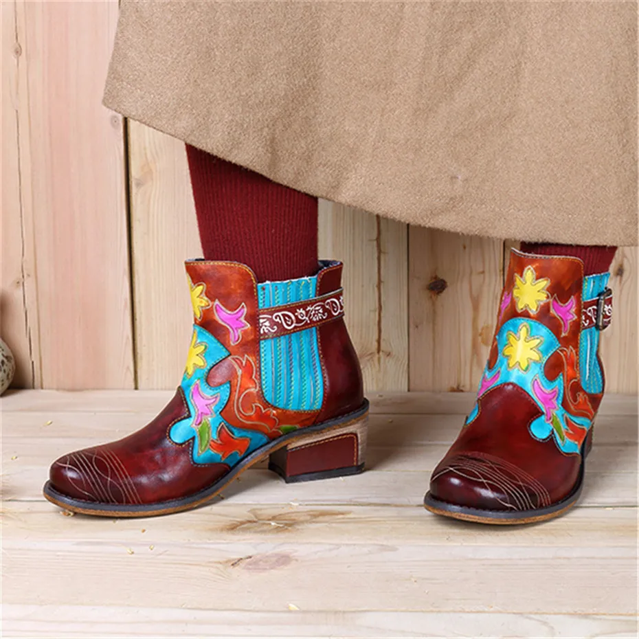 Fashion Women Chelsea Boots Genuine Leather Shoes Woman Bohemian Vintage Slip-on Ankle Boot For Women Casual Spring Winter Shoes (11)