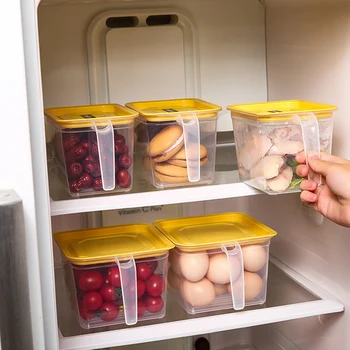 

1L/1.4L Kitchen Storage Box Plastic Food Container With Handle Multi-Use Grain Snacks Nuts Fruits Keep Fresh Sealed Bottles Jars