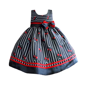 

Striped Dress For Girls Cherry Summer Mesh Baby Girls Dress Bow Kids Clothing Party Children's Girls Wear 2 4 6 Years