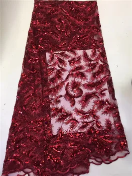 

High quality sequence Nigerian french net tulle lace fabrics wedding embroidered wine guipure organza mesh African sequins lace