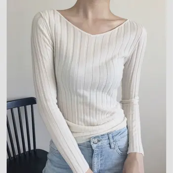 

Women Sweater 2020 Spring New Wool Thread V-neck One-shoulder Sweater Women