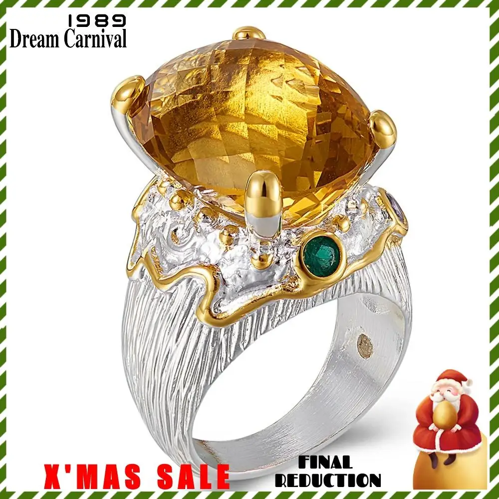 DreamCarnival 1989 New Arrive Crown Look Women Wedding Rings Cushion Cut Zircon Big Silver Gold Color Elegant Jewelry WA11717