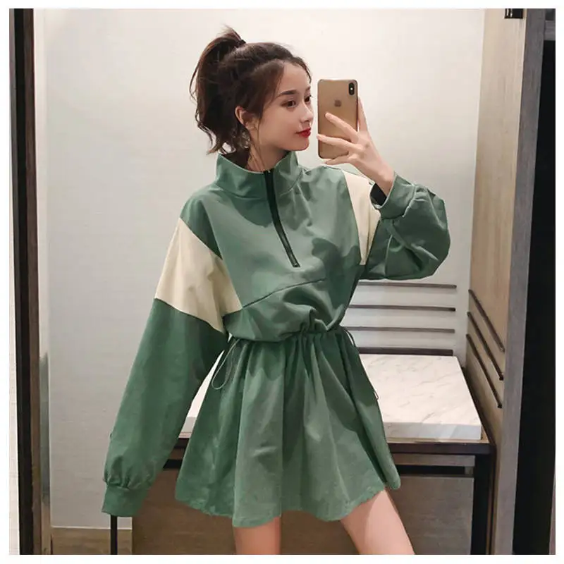 Dress Women A-line Ruffled Adjustable Waist Mini Long Sleeve Patchwork Dresses Spring Korean Style Female Cute Streetwear Casual long sleeve maxi dress