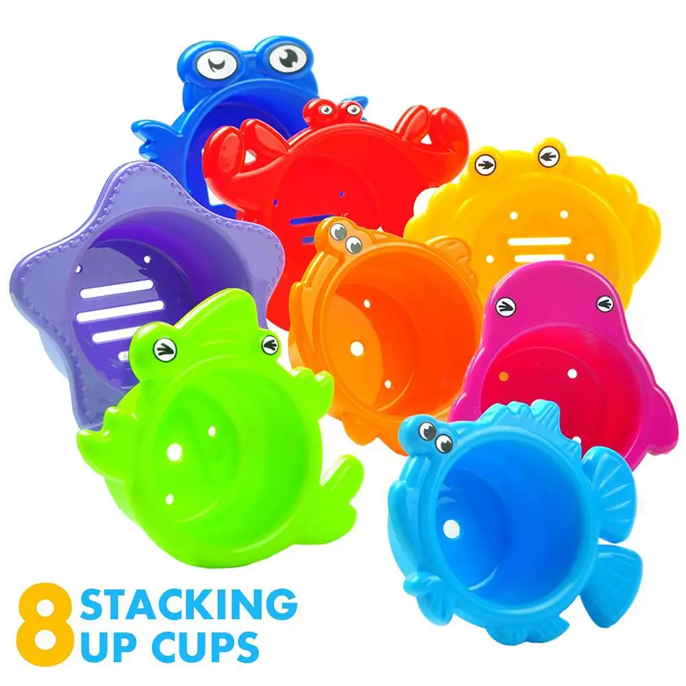 

8Pcs Cute Colorful Sea Animals Bathroom Stacking Cup Toddler Baby Bath Play Toy