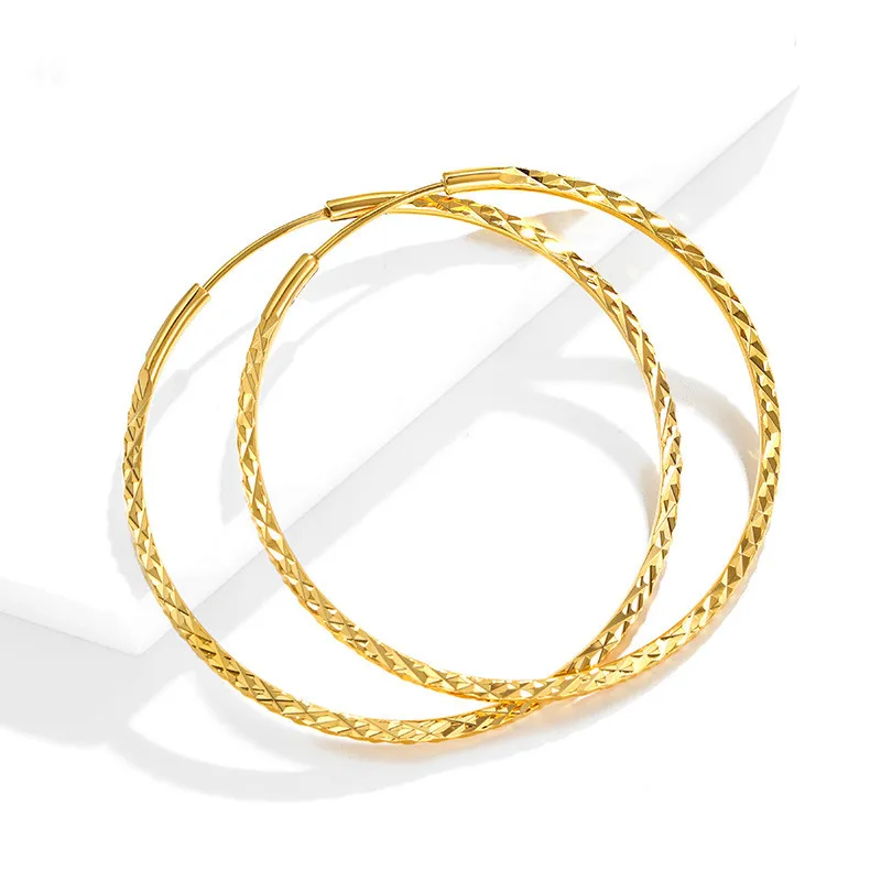 

Personality Big Circle Retro Earrings 18K Yellow Gold Plated European and American Exaggerated Hoop Earrings Female Fine Jewelry