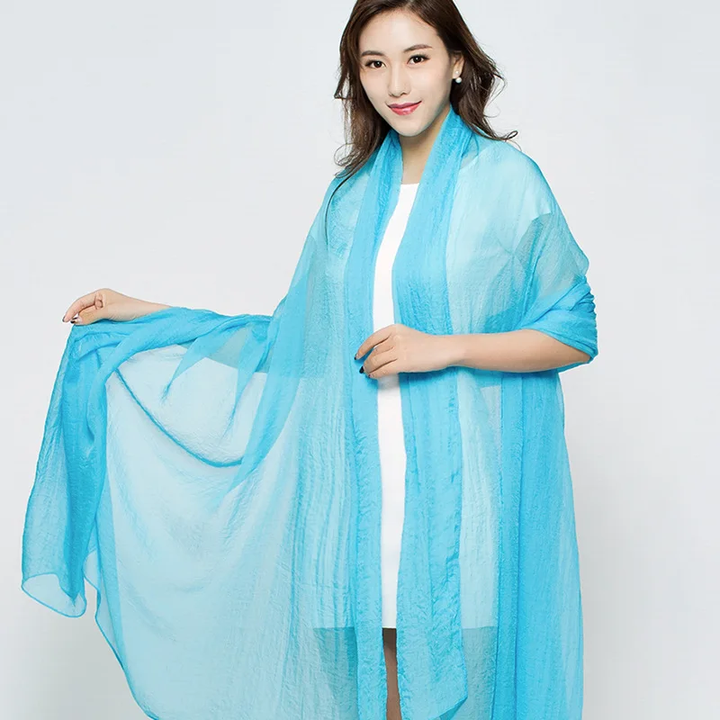 Oversized 3m Summer Beach Towel Solid Color Ladies Chiffon Scarf Pleated Cape Holiday Silk Scarf Long Seaside Sunscreen Shawl