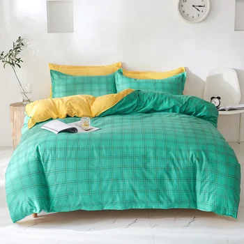 

Fresh green square Bedding Sets Polyester king queen full single family size bed linen set No quilt