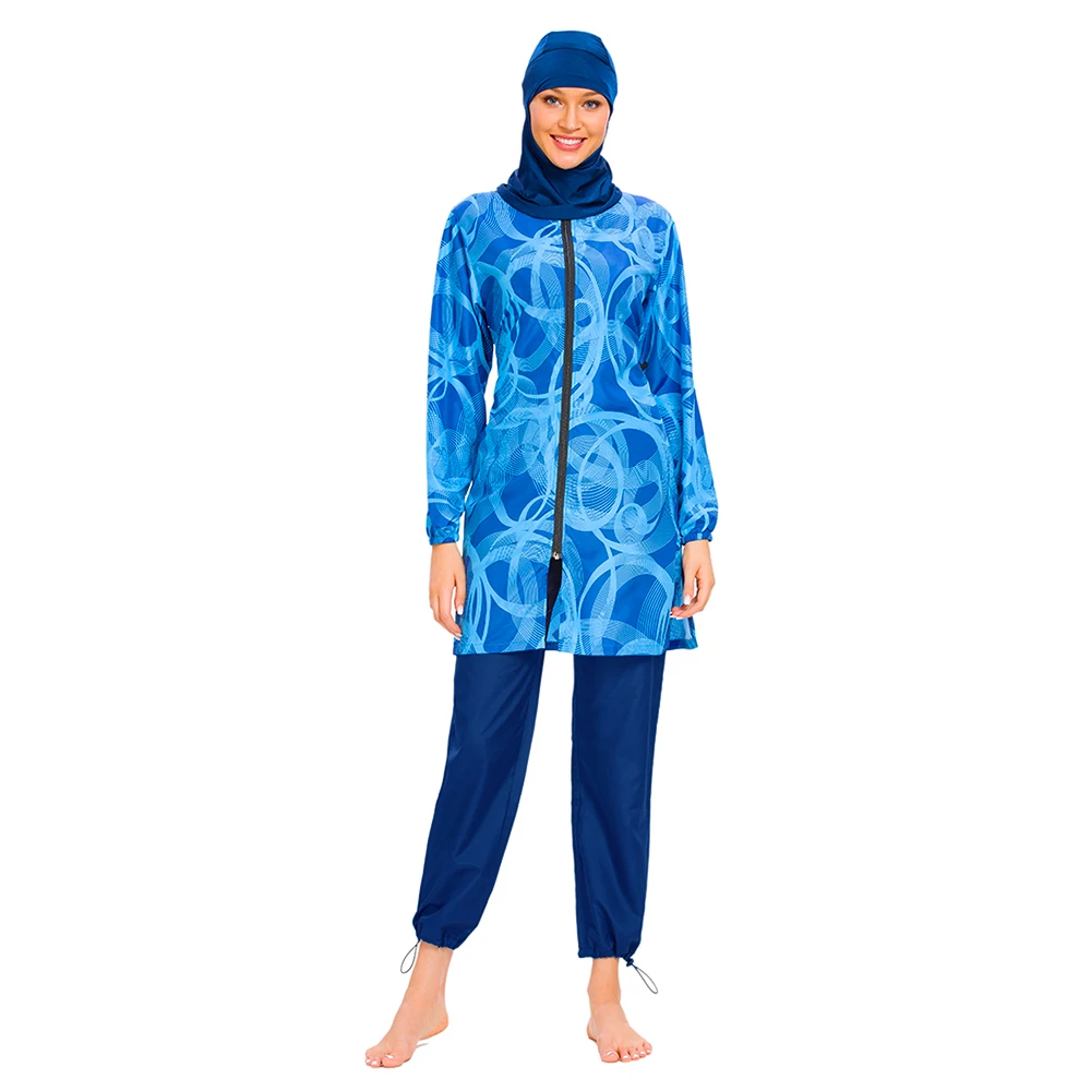 YONGSEN женский Мусульманский купальник с полным покрытием хиджаб Буркини исламский скромный исламский купальный костюм Мусульманский купальник - Цвет: Синий
