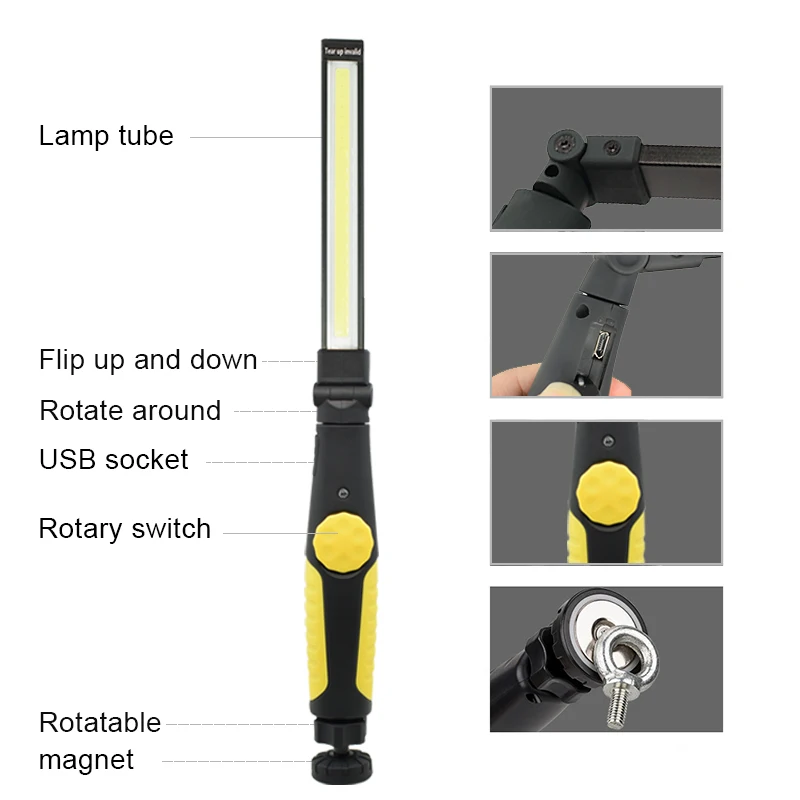 COB светодиодный светильник-вспышка, ручная лампа, USB Перезаряжаемый фонарь, многофункциональный светильник-вспышка, рабочий светильник фонарь на магните для ремонта автомобиля