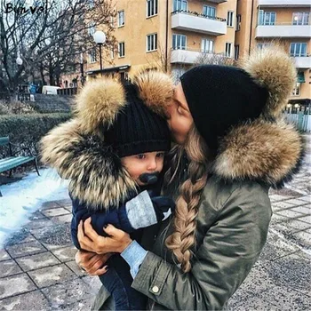 

Bunvel Mommy and Me Pom Pom Hat Casual Beanies for Toddler Newborn Baby Girls Boys Warm Knitted Family Winter Hat Baby Caps t