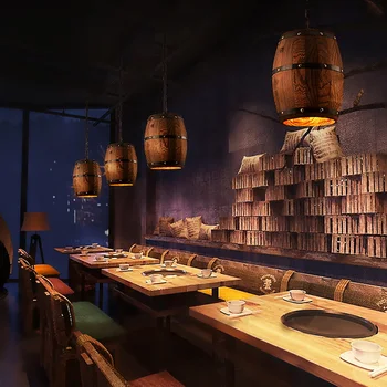 

1Pcs Wood Wine Barrel Hanging Fixture Pendant Lamp Lighting Bar Cafe Lights Cafe Restaurant Barrel Lamp Unique Modelling For Art