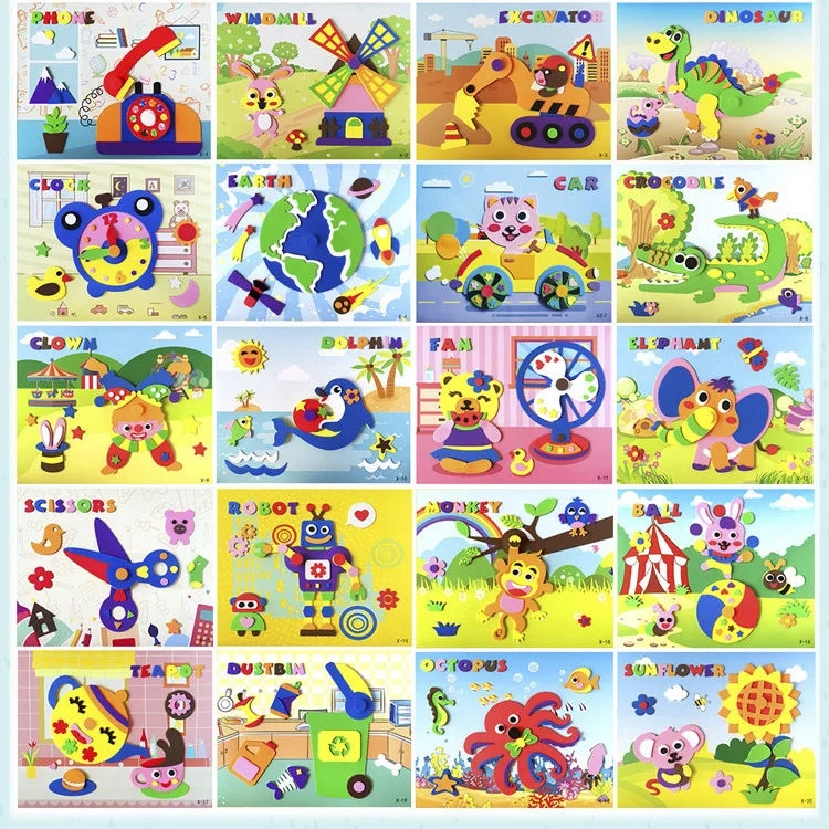 60 Pcs Eva 3d Stickers Child Toddler Crafts Ages 2-4 Puzzle Drawing