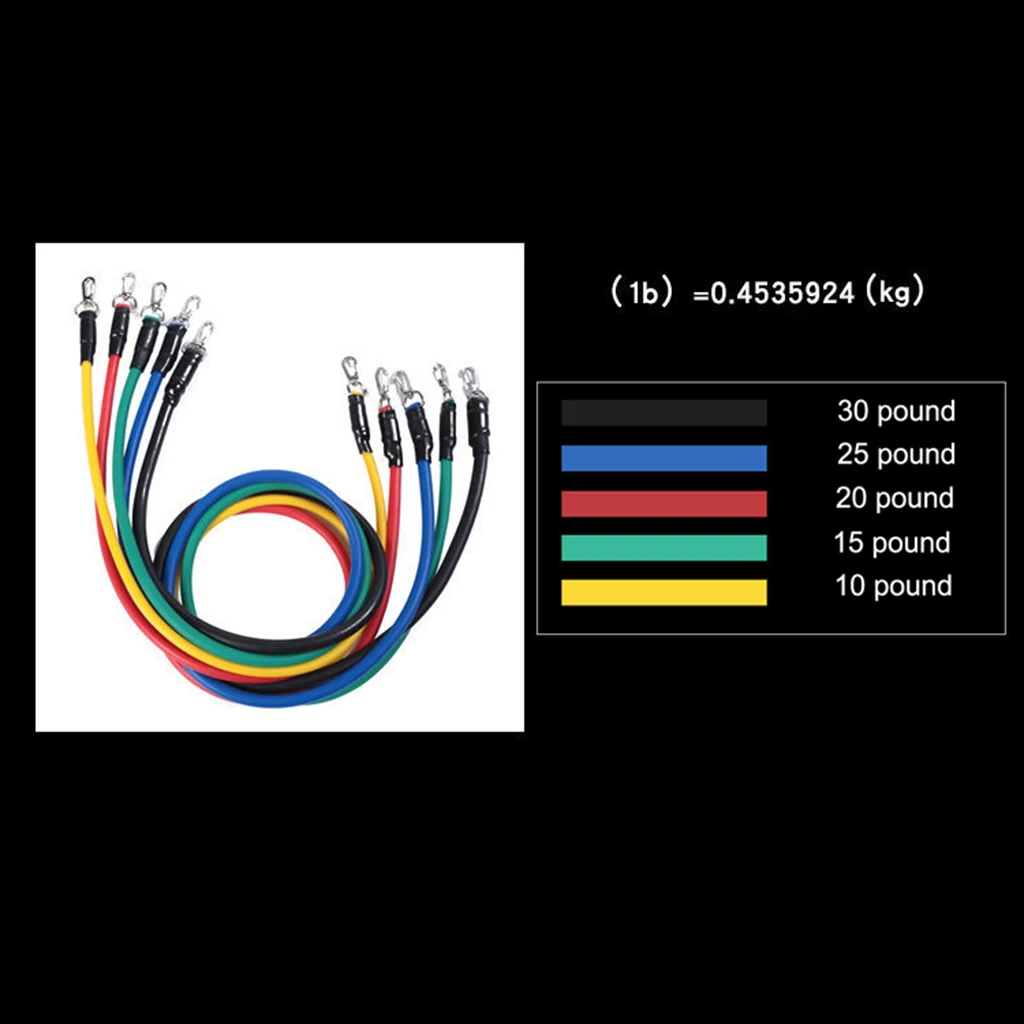 11pcs Fitness Resistance Bands 10/15/20/25/30lb Elastic Rope Set for Indoor Home Gym Exercise Workout Muscle Body Training 1.2m