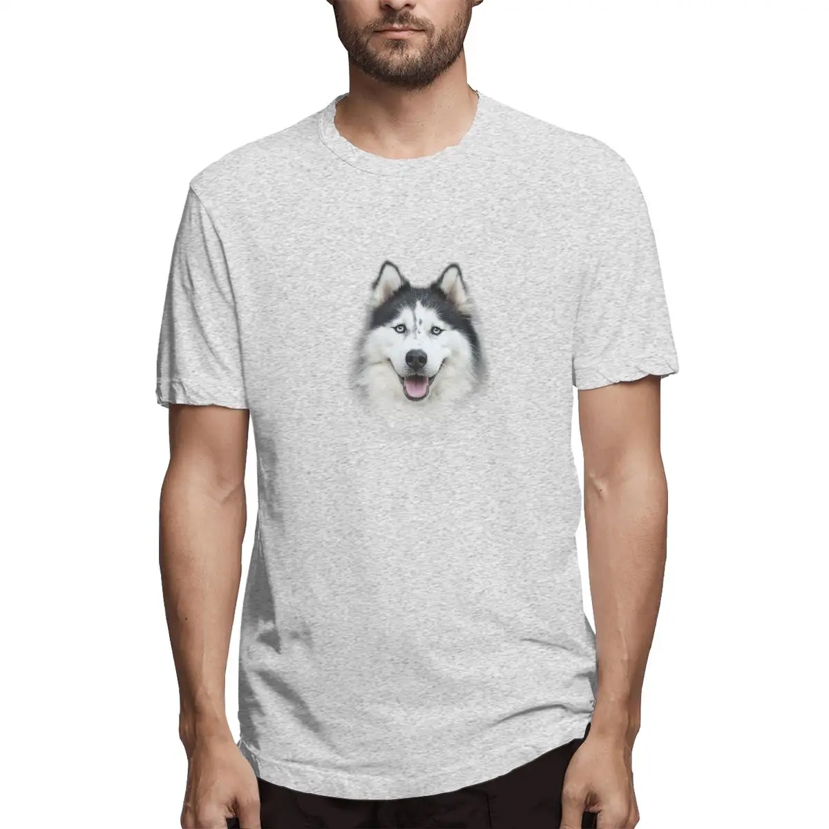 2019 Новый стиль корейский мужские милые собаки хаски хлопок с коротким рукавом