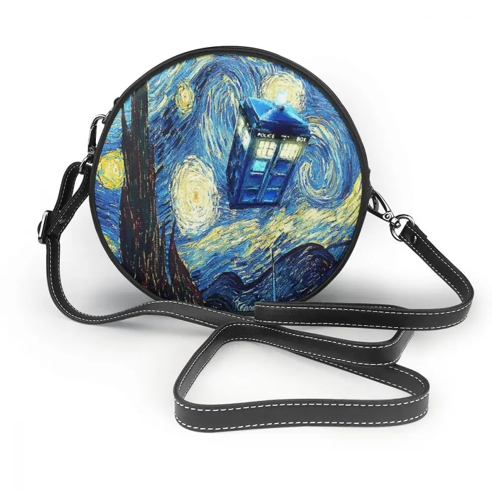 Tardis сумка на плечо Tardis кожаная сумка через плечо многофункциональные Женские сумки тренд путешествия принт тонкий круглый кошелек - Цвет: Van Gogh