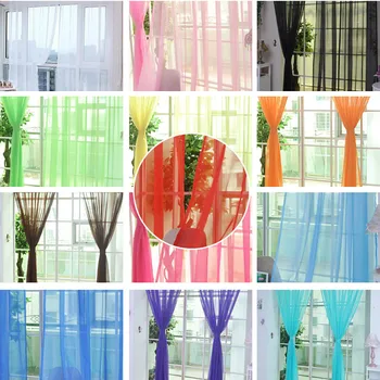 

шторы 1 PCS curtains Pure Color Tulle Door Window Curtain Drape Panel Sheer Scarf Valances тюль на окна cortinas занавески 12