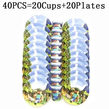 

20Pcs/40Pcs High Quality Party Pixelated Game Decorations Supplies Wedding Birthday Party Paper Cups Plates Party Supplies Set