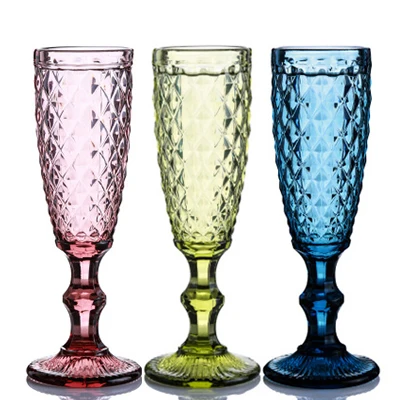 Год 3 шт./партия 150 мл многоцветные резные стеклянные красные бокалы для вина es чашки для свадебной вечеринки бокалы для шампанского бокалы Бар инструменты для дома - Цвет: A 3Piece set