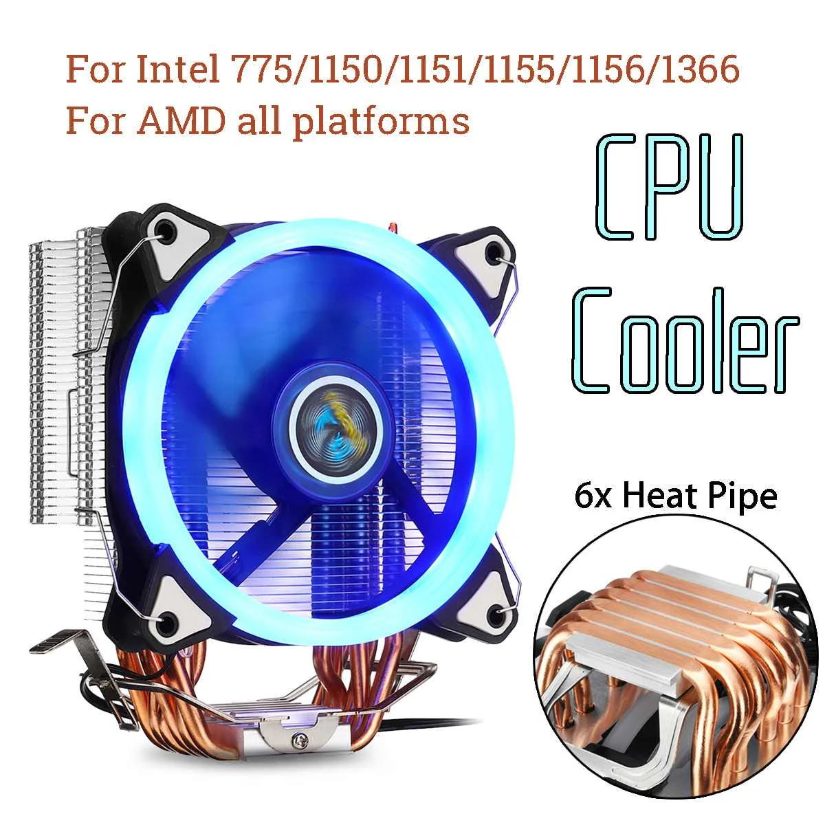 

Dual Tower 6 Heat Pipes CPU Cooler for Aurora Light 120mm Fan Computer Cooling Fan Cooler for Intel 775/1150/1151/1155/1156 AMD