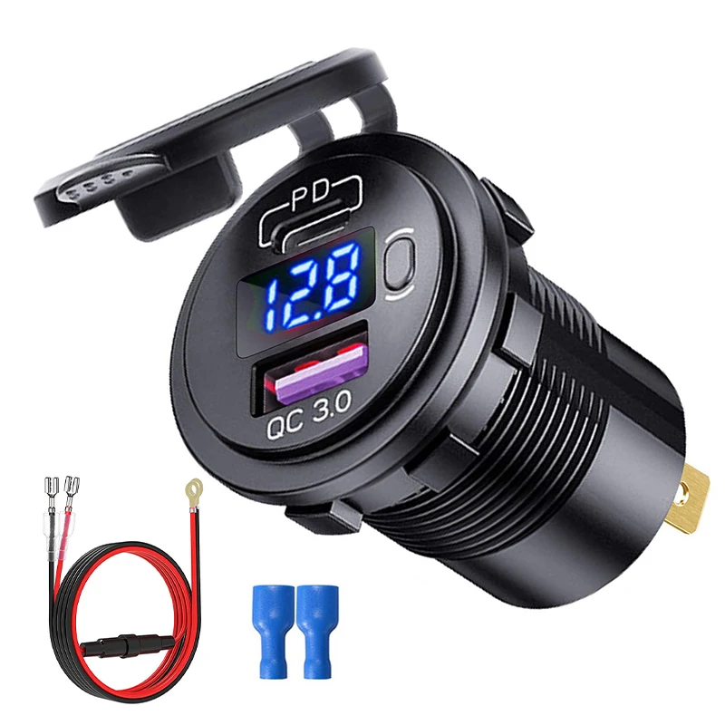 Car USB Charger QC3.0 PD Type C with Switch Socket for 12V/24V Vehicles Boat Motorcycle SUV Bus Truck Caravan Marine | Автомобили и