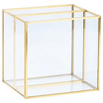 

Nordic Gold Grid Glass Flip Storage Tank Box Luxury Modern Cosmetics Storage Box Container Micro-Landscape Flower Room