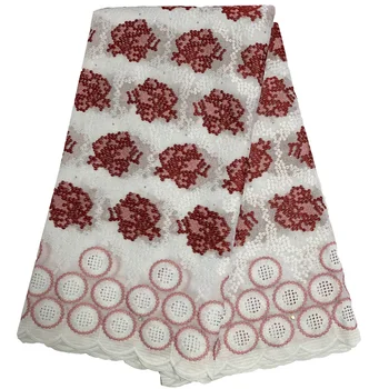 

XIUYSAI Latest African Swiss Voile Lace In Switzerland Red White Swiss Nigerian Cotton Lace Fabric For Wedding Dress SK95