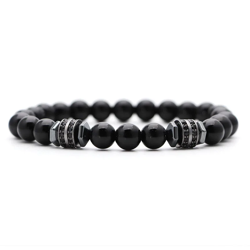Smooth Black 8 mm 2 шт./компл. браслет из гематита ручной работы роскошный кристалл проложили черный бисер Braslet для мужчин персонализированные ювелирные изделия Bileklik Homme - Окраска металла: Smooth Black 8 mm